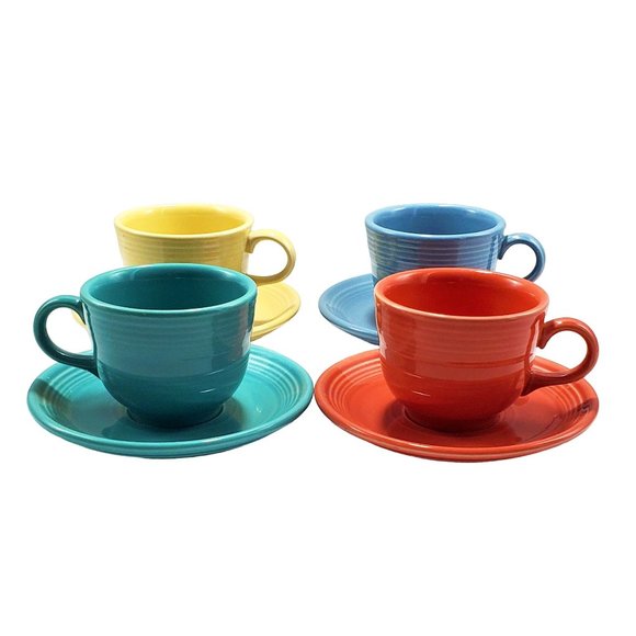 Fiestaware Fiesta VTG Lot/4 Coffee Tea 8 oz Cup & Saucer Sets Asst. Colors MCM - Picture 1 of 8